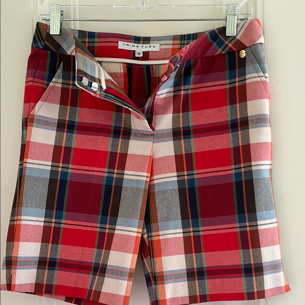 Trina Turk Red and Blue Bermuda Shorts